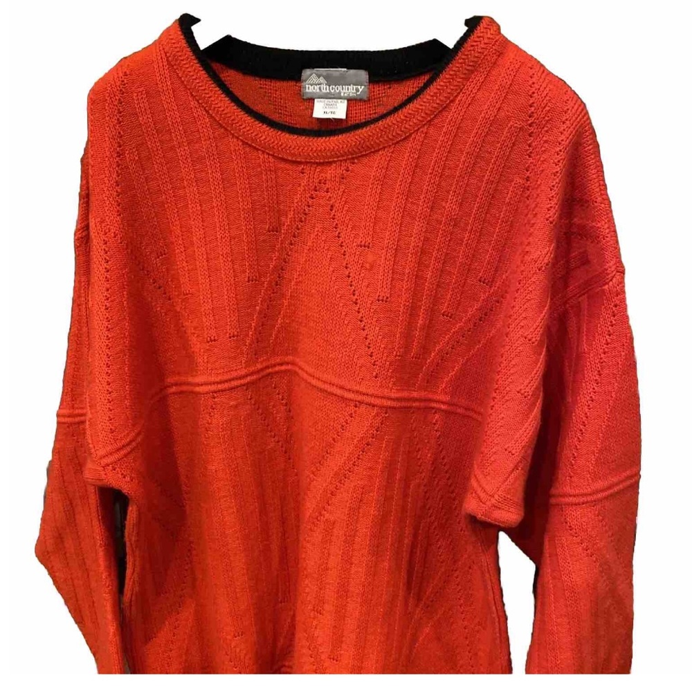 North country ORANGE Sweater men’s XL 3D Acrylic Wool Black RARE geometric knit